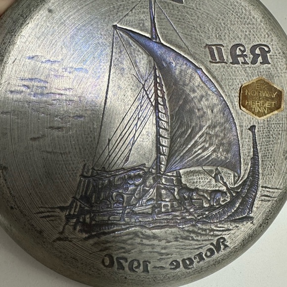 Rare Eik Tinn Pewter Raft Boat Ra II 1970 Collector Souvenir Plate Size 6 1/2'' - Picture 6 of 7